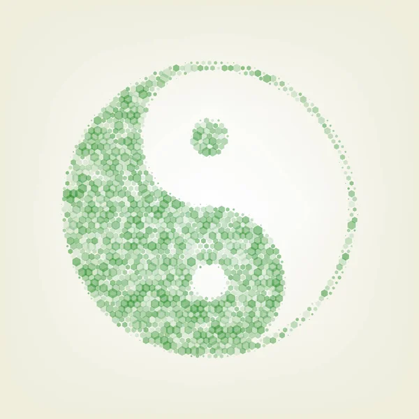 Ying Yang Symbol Harmonii Równowagi Wektor Zielone Sześciokąt Ikonę Zrastrowany — Wektor stockowy