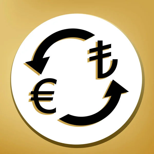 Currency Exchange Sign Euro Turkey Lira Vector Black Icon Light — Stock Vector