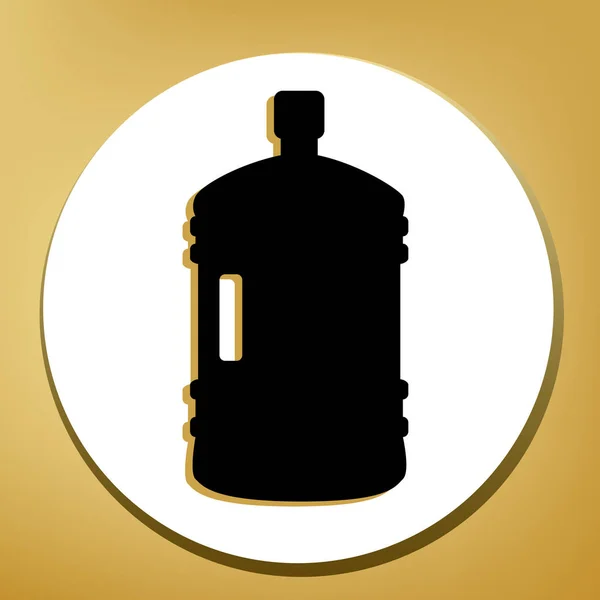 プラスチック ボトル シルエット サイン ベクトル 形リング金色の背景に白い円で黒い影の光と黒のアイコン — ストックベクタ