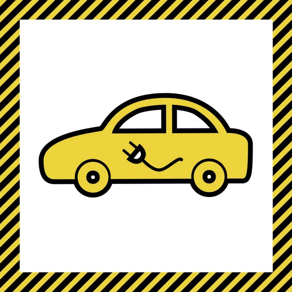 電気自動車の標識です ベクトル 白い背景で建設中 という名前のフレームに黒の輪郭を持つ温かみのある黄色のアイコン 分離されました — ストックベクタ
