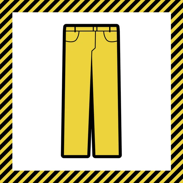 Men Jeans Pants Sign Vector Warm Yellow Icon Black Contour — Stock Vector