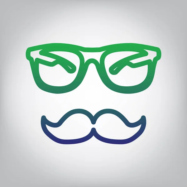 Schnurrbart Und Brille Vektor Grüne Bis Blaue Gradienten Kontursymbole Auf — Stockvektor