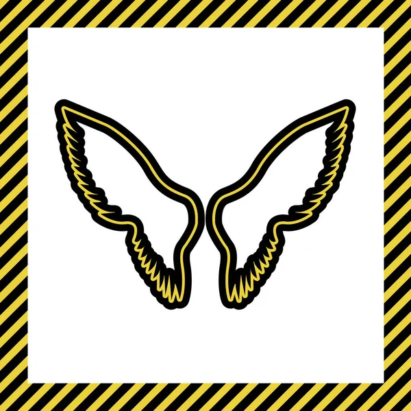 Vleugels Ondertekenen Illustratie Vector Warme Gele Pictogram Met Zwarte Contour — Stockvector