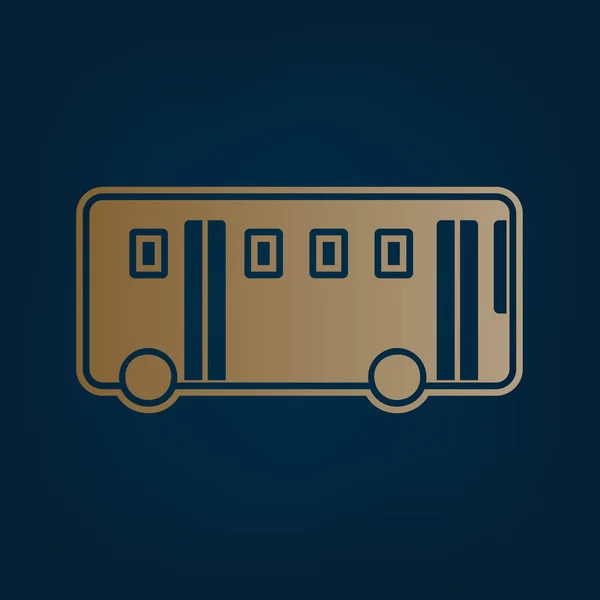 Sinal Simples Autocarro Vector Ícone Dourado Borda Fundo Ciano Escuro — Vetor de Stock
