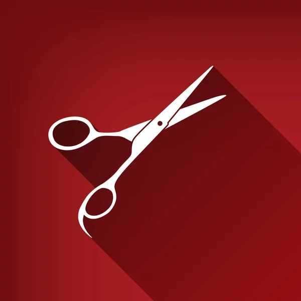 剪发剪刀的标志 白色图标与无限的阴影在红宝石红色背景 — 图库矢量图片