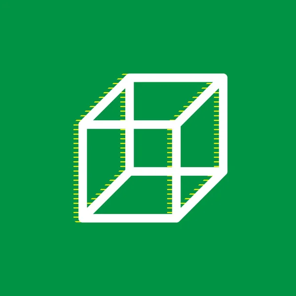 Signe Cube Câblé Vecteur Icône Plate Blanche Avec Ombre Rayée — Image vectorielle