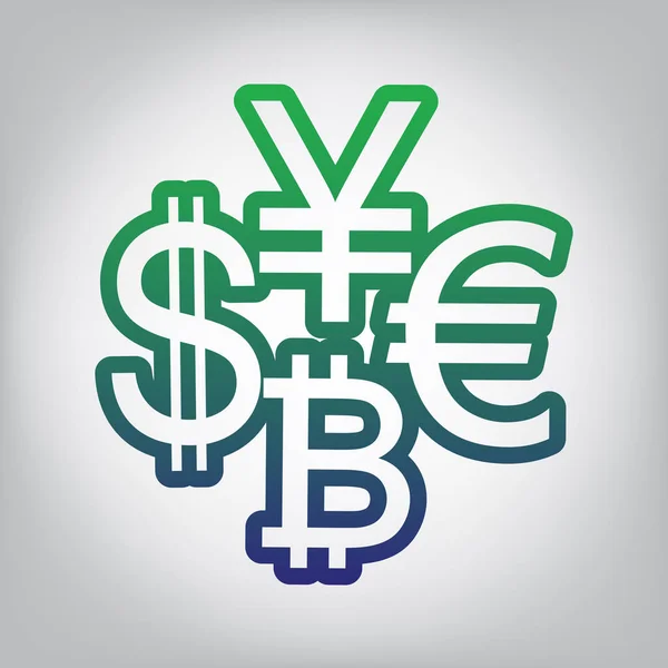 Коллекционный Доллар Евро Биткойн Иена Вектор Значок Зеленого Синего Градиента — стоковый вектор