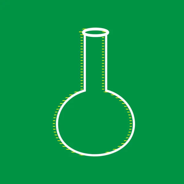 实验室玻璃标志 白色平面图标 绿色背景为黄色条纹阴影 — 图库矢量图片