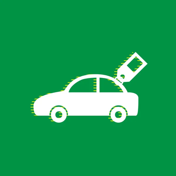 タグで車の記号です ベクトル 緑の背景に黄色のストライプ シャドウのついた白いフラット アイコン — ストックベクタ
