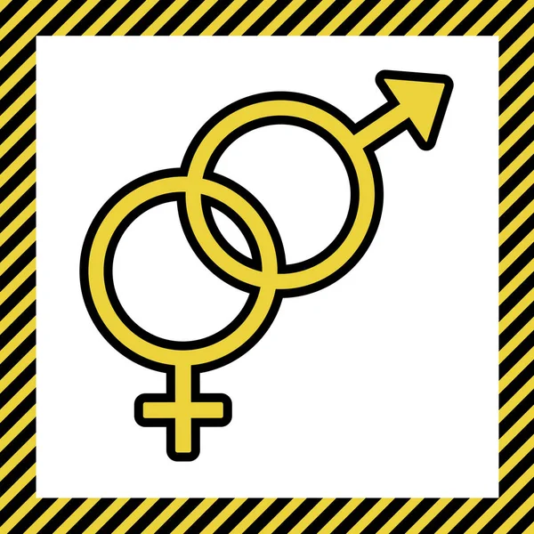 Znak Symbol Seksu Wektor Ciepły Żółty Ikona Czarny Kontur Ramki — Wektor stockowy