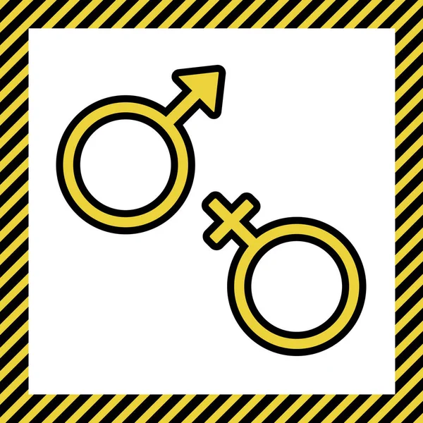 Sex Symbol Sign Vector Warm Yellow Icon Black Contour Frame — Stock Vector