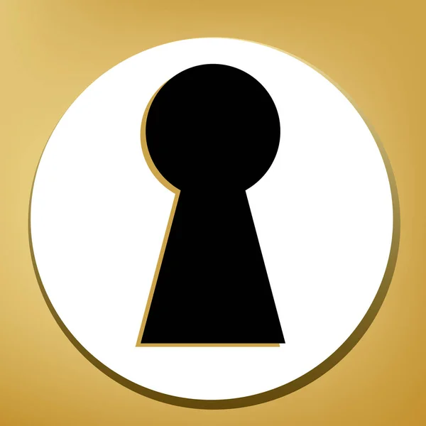 鍵穴の記号の図 ベクトル 形リング金色の背景に白い円で黒い影の光と黒のアイコン — ストックベクタ