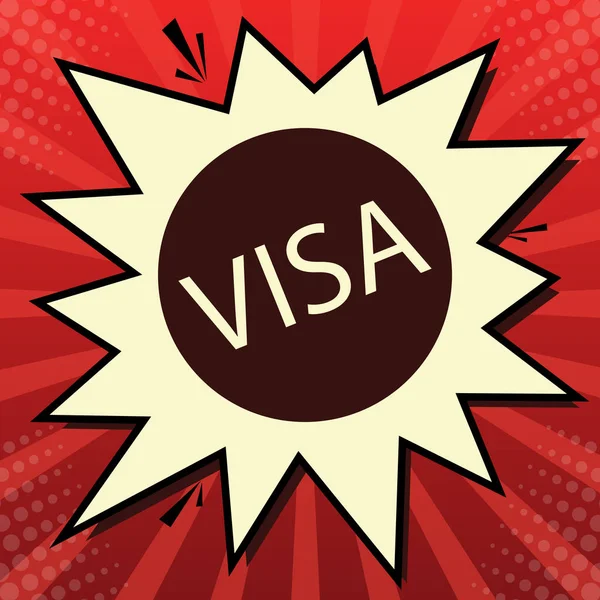 Visa カードのサイン イラスト ベクトル レモン シフォン シャッター バブル光線と赤い Popart 背景の暗い赤色のアイコン — ストックベクタ