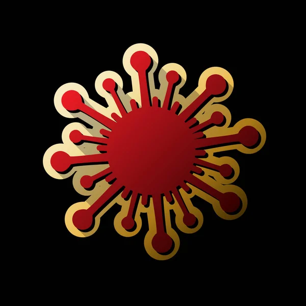 病毒符号图 红色图标与小黑色和无限的阴影在黑色背景的金色贴纸 — 图库矢量图片