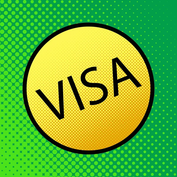 Visa カードのサイン イラスト ベクトル 緑の背景に黒い輪郭に黄色のドット グラデーション アイコンをオレンジ ポップアートします — ストックベクタ