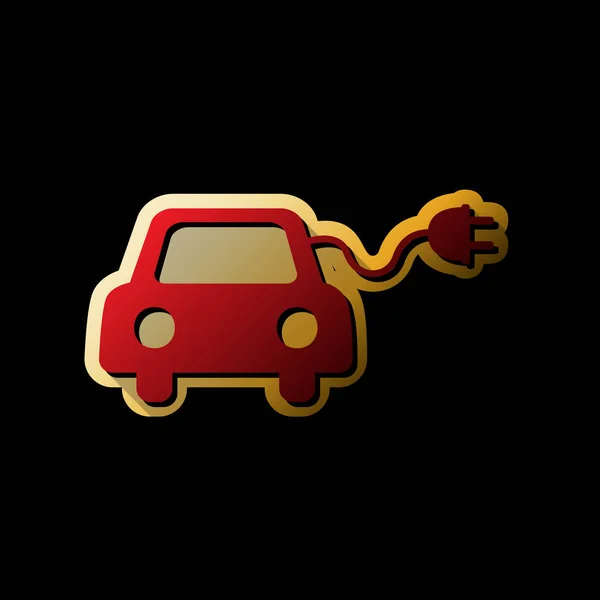 Signo Coche Eléctrico Ecológico Vector Icono Rojo Con Pequeñas Sombras — Vector de stock