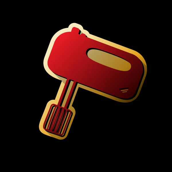 キッチン ミキサーの看板 ベクトル 黒い背景と金色のステッカーで小さな黒と無限の影の付いた赤いアイコン — ストックベクタ