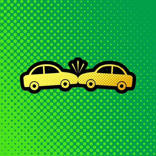 Señal Coches Estrellados Vector Pop Art Icono Degradado Puntos Naranja — Vector de stock