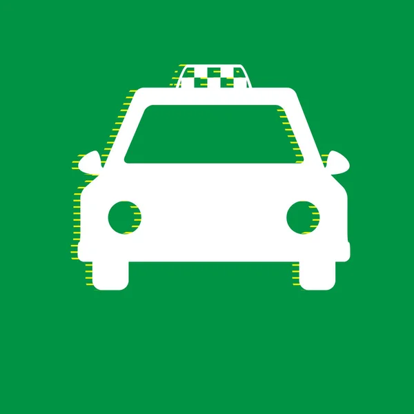 Taxi Teken Illustratie Vector Witte Vlakke Pictogram Met Geel Gestreepte — Stockvector