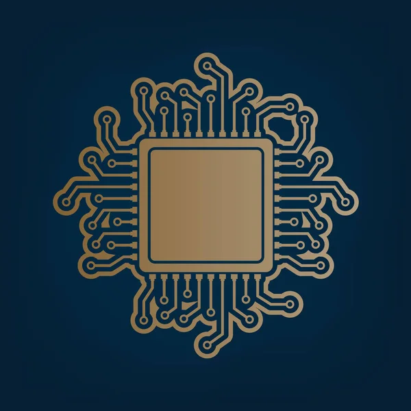 Illustrazione Microprocessore Cpu Vettore Icona Dorata Bordo Sfondo Ciano Scuro — Vettoriale Stock