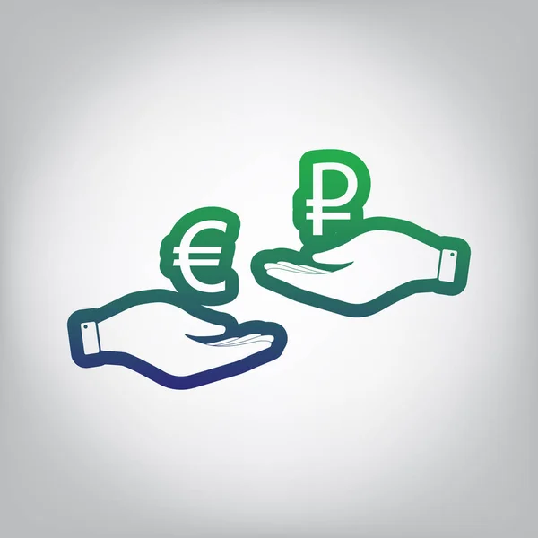 Cambio Moneda Mano Mano Euro Rublo Vector Icono Contorno Degradado — Vector de stock