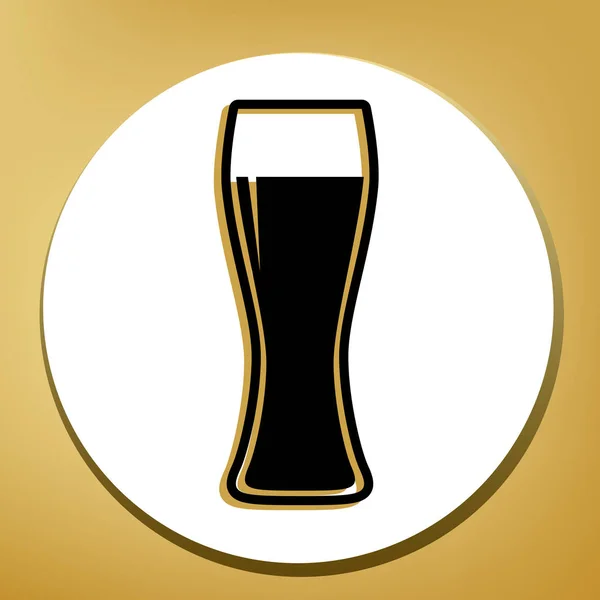 Znak Szkło Piwa Wektor Czarna Ikona Jasny Brązowy Cień Białym — Wektor stockowy