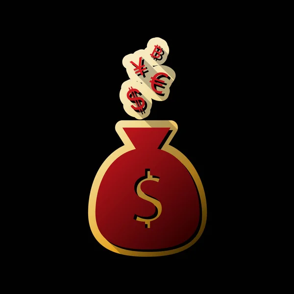 Σημάδι Τσάντα Χρημάτων Σύμβολα Νομισμάτων Διάνυσμα Κόκκινο Εικονίδιο Μικρό Μαύρο — Διανυσματικό Αρχείο