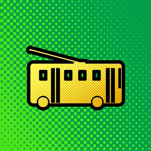 Troleybüs Işareti Vektör Pop Sanat Turuncu Yeşilimsi Arka Plan Siyah — Stok Vektör