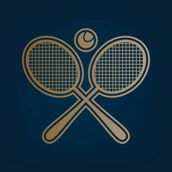 Deux Raquettes Tennis Avec Panneau Bille Vecteur Icône Dorée Bordure — Image vectorielle