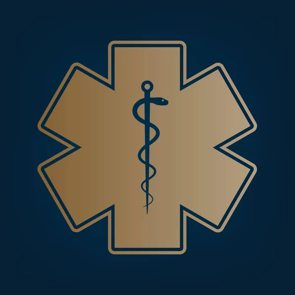 Símbolo Médico Emergência Estrela Vida Vector Ícone Dourado Borda Fundo — Vetor de Stock