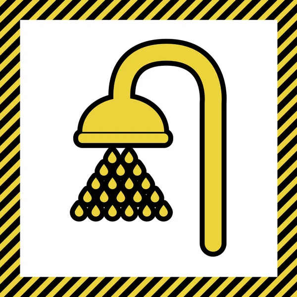 Prysznic Znak Wektor Ciepły Żółty Ikona Czarny Kontur Ramki Nazwie — Wektor stockowy