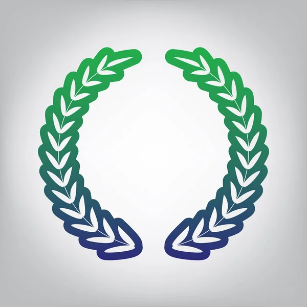 Laurel Wreath Sign Vector Green Blue Gradient Contour Icon Grayish — Stock Vector