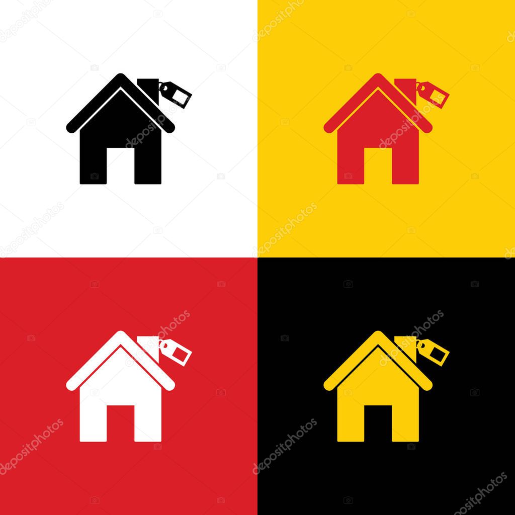 Home silhouette with tag. Vector. Icons of german flag on corresponding colors as background.