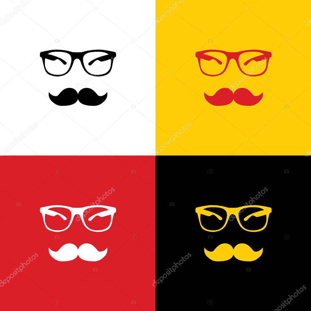 Mustache and Glasses sign. Vector. Icons of german flag on corresponding colors as background.