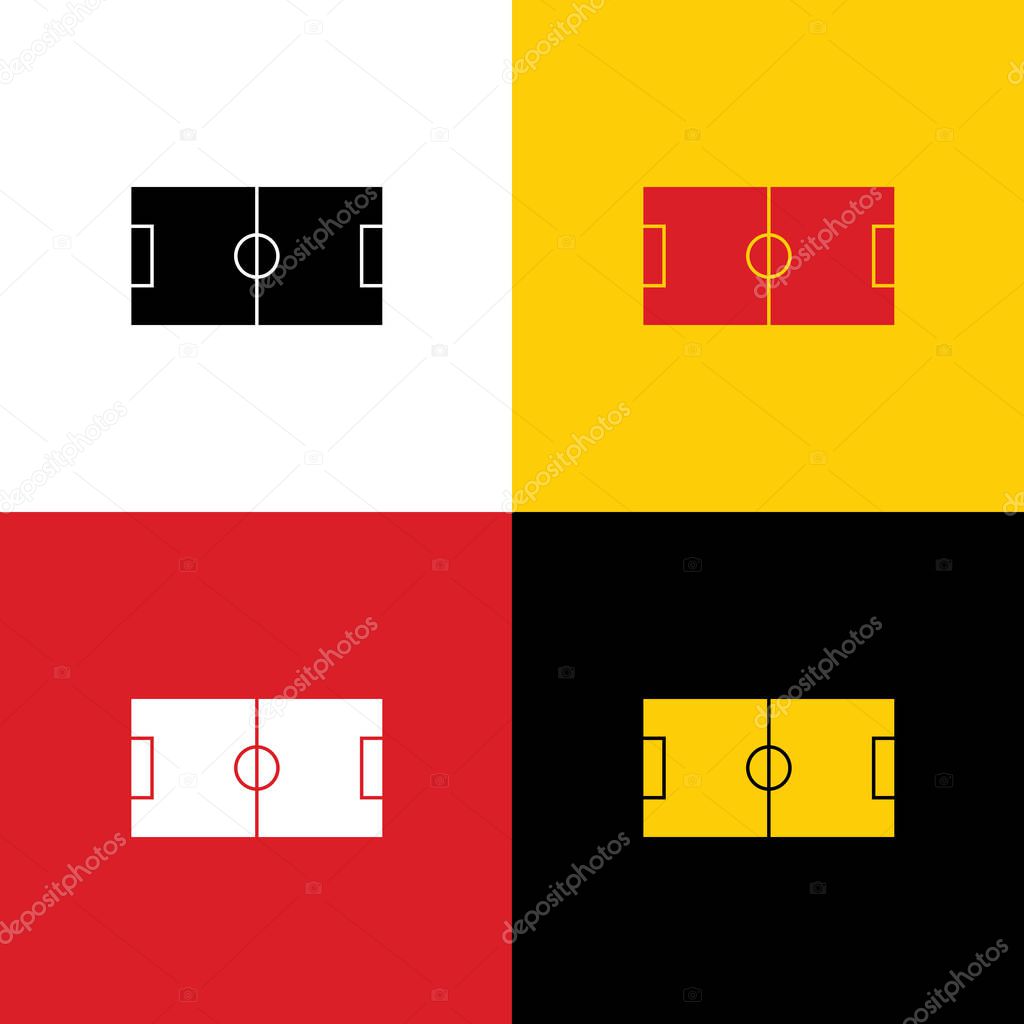 Soccer field. Vector. Icons of german flag on corresponding colors as background.
