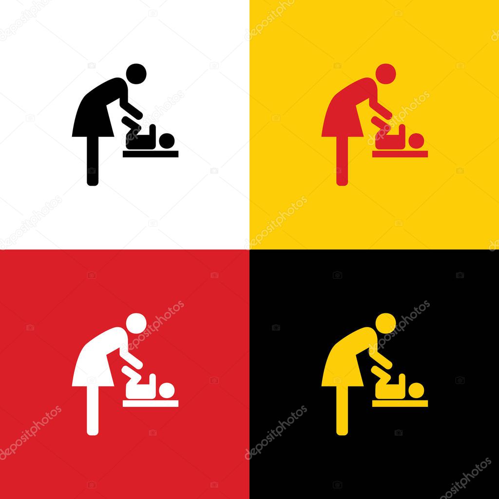 Women and baby symbol, baby changing. Vector. Icons of german flag on corresponding colors as background.