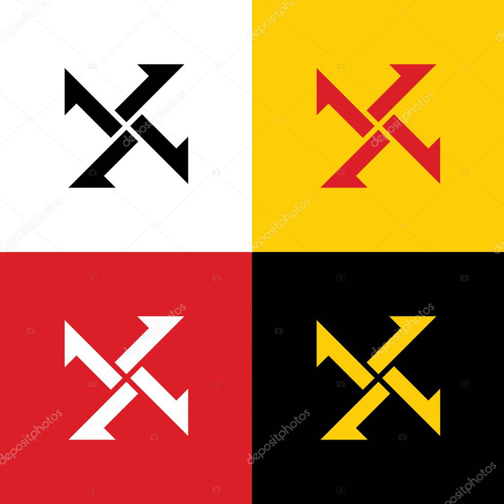 Cross from arrows icon. Vector. Icons of german flag on corresponding colors as background.