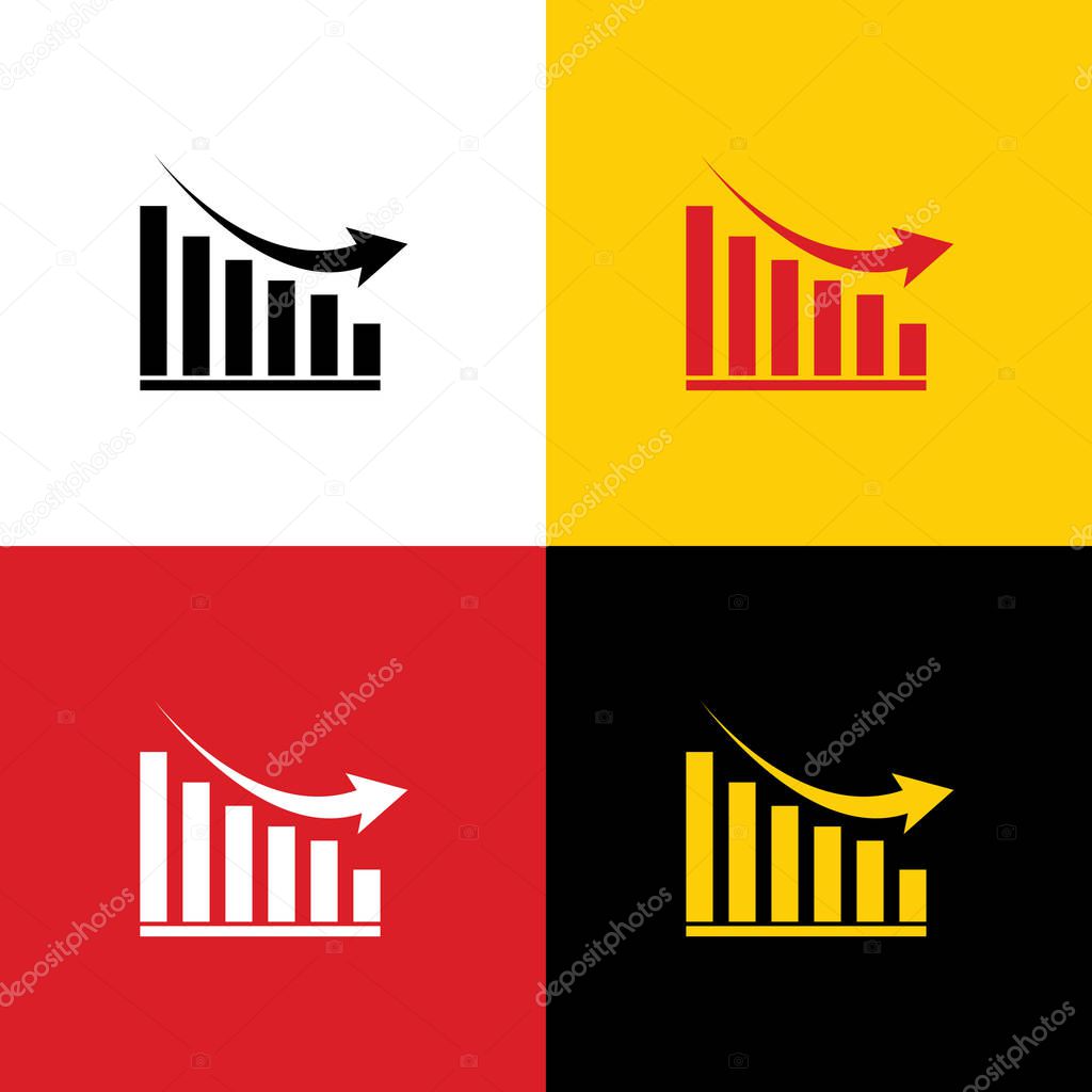 Declining graph sign. Vector. Icons of german flag on corresponding colors as background.
