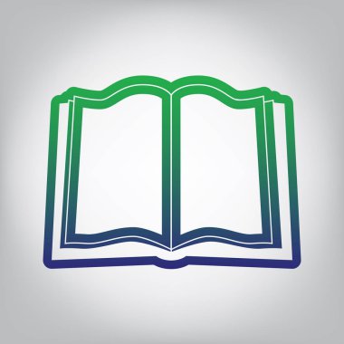Kitap işareti. Vektör. Yeşil ışık Center'da grimsi arka plan mavi degrade kontur simgesine.
