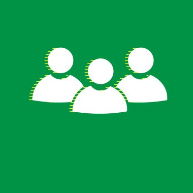 Takım iş işareti. Vektör. Yeşil arka plan, sarı çizgili gölge beyaz düz simgesi.