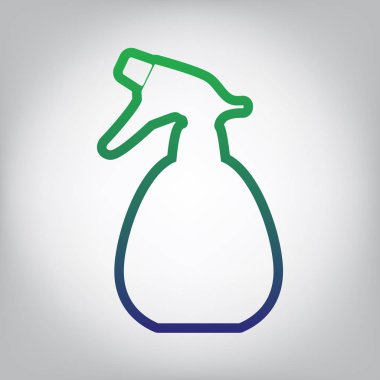 İşareti Temizleme sprey şişesi. Vektör. Yeşil ışık Center'da grimsi arka plan mavi degrade kontur simgesine.