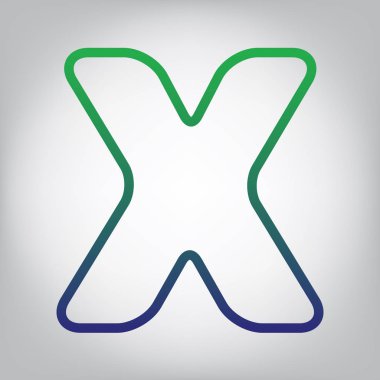 Mektup X işareti tasarım şablonu öğesi. Vektör. Yeşil ışık Center'da grimsi arka plan mavi degrade kontur simgesine.