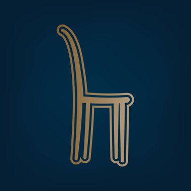 Sandalye işareti illüstrasyon. Vektör. Simge ve koyu mavi arka plan, kenarlık.