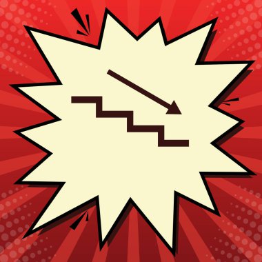 Ok ile merdiven aşağı. Vektör. Limon şifon çekim kabarcığın ışınları ile kırmızı popart arka plan, koyu kırmızı simge.