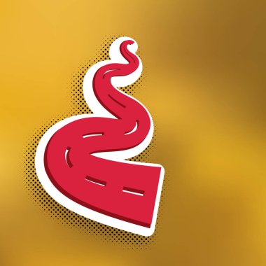 Yol basit işaret. Vektör. Altın arka plan üzerinde siyah popart gölge koyu gölge, beyaz etiket ile kırmızı simge.