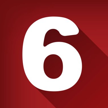 6 numaralı işaret tasarım şablonu öğesi. Vektör. Yakut kırmızı arka plan, sınırsız gölge beyaz simgesi.
