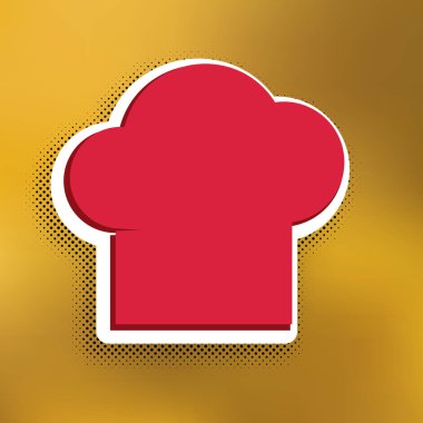 Şef kap işareti. Vektör. Altın arka plan üzerinde siyah popart gölge koyu gölge, beyaz etiket ile kırmızı simge.