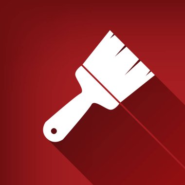 Fırça işareti illüstrasyon. Vektör. Yakut kırmızı arka plan, sınırsız gölge beyaz simgesi.