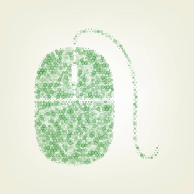 Fare işareti illüstrasyon. Vektör. Yeşil altıgen rastered simge ve noised opaklık ve boyut olarak merkezi ışık ile açık yeşil renkli.
