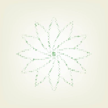 Çiçek işareti. Vektör. Yeşil altıgen rastered simge ve noised opaklık ve boyut olarak merkezi ışık ile açık yeşil renkli.